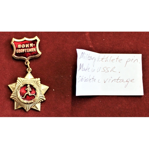 54 - Soviet Russian USSR Military Athletic Proficiency Badge, Warrior Athlete. Gilt and enamel