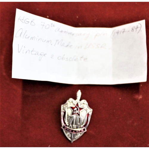 60 - Russian Soviet USSR KGB 70 Year Anniversary Badge 1917-1987, chrome and enamel with pin back fitting... 