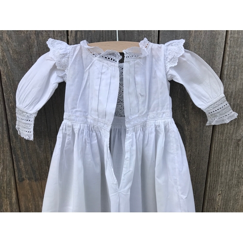 302 - Handsewn Victorian Christening gown, fine cotton with bodice panels of embroidered cutwork and Valen... 