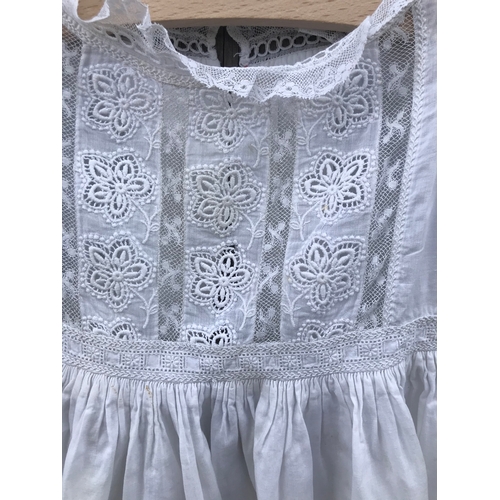 302 - Handsewn Victorian Christening gown, fine cotton with bodice panels of embroidered cutwork and Valen... 