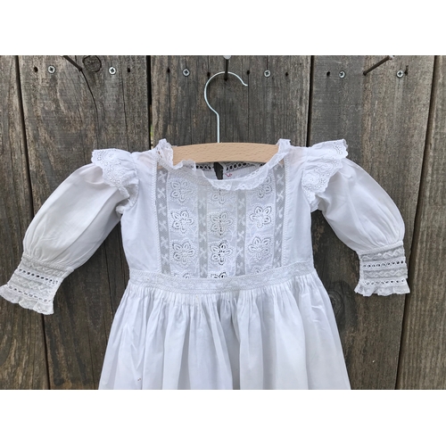 302 - Handsewn Victorian Christening gown, fine cotton with bodice panels of embroidered cutwork and Valen... 