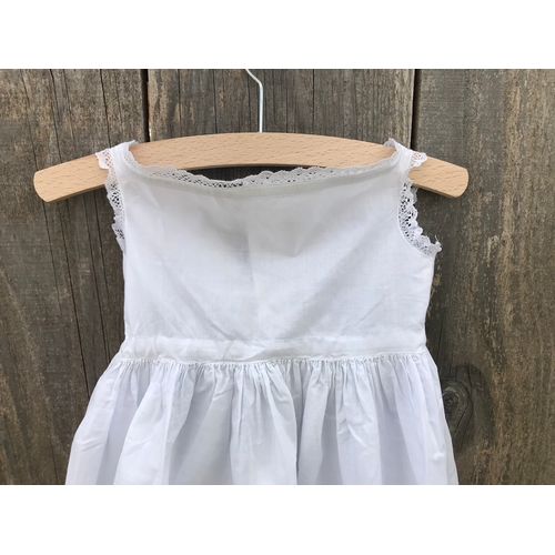 303 - Handsewn Victorian sleeveless Christening dress/petticoat in fine cotton. Pintucks frill hem with fa... 