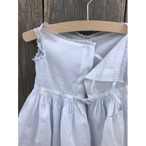 303 - Handsewn Victorian sleeveless Christening dress/petticoat in fine cotton. Pintucks frill hem with fa... 