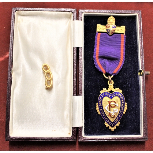 116 - Independent Order of Oddfellows Manchester Unity 9 carat gold Medal with a  purple moire taffeta typ... 