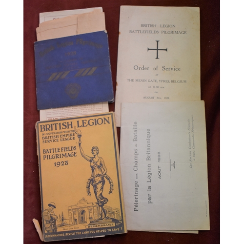 74 - Royal British Legion Battlefields Pilgrimage 1928 Booklets and travel documents S.M. Kimber who atte... 