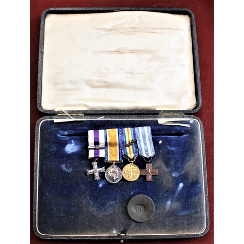 2 - British WWI Miniature Military Cross and Bar five place medal group with British War Medal, Victory ... 