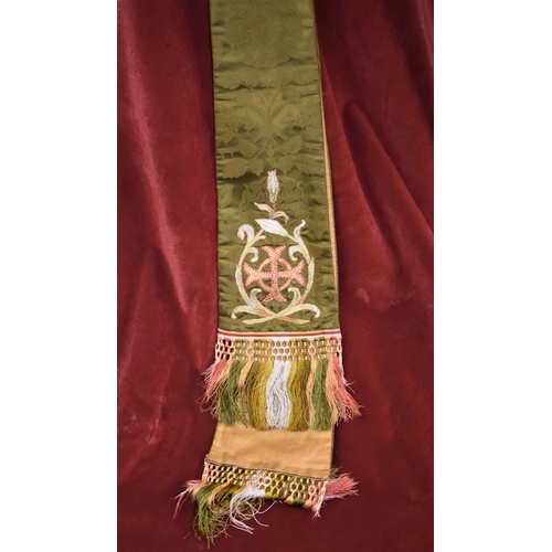 417 - Religious Christian sashes/stoles in different colours and embroidered crosses on end. Colours inclu... 