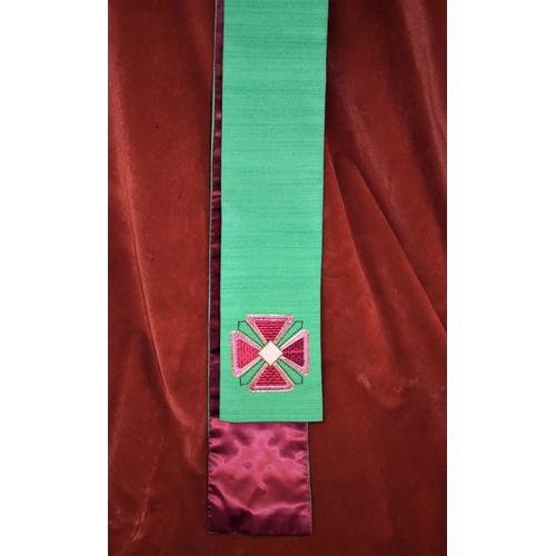 417 - Religious Christian sashes/stoles in different colours and embroidered crosses on end. Colours inclu... 