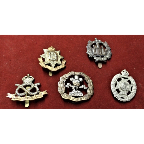 62 - British Military Cap Badges (5) including: The South Lancashire (Prince of Wales's Volunteer) Regt, ... 