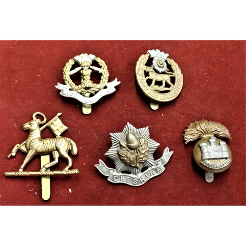 68 - British Military Cap Badges (5) including: The Cheshire Regt, Inniskilling Fusiliers, Middlesex Regt... 