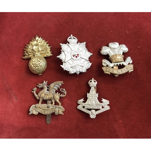 70 - British Military Cap Badges (5) including: Royal Fusiliers (City Of London Regiment), The Yorkshire ... 