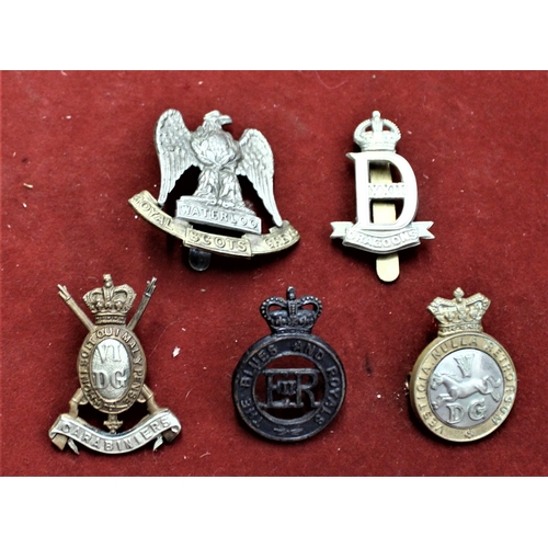 82 - British Military Cap Badges (5) including: Blues and Royals, 5th Dragoon Guards, 6th Dragoon Guards,... 