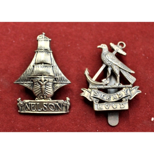 112 - British Military Cap Badges (8) including: Royal Naval Air Service Armoured Car Section, Nelson Batt... 