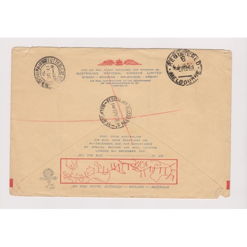 120 - Australia 1931 First Flight registered Airmail cover issued for the first Airmail flight to England ... 