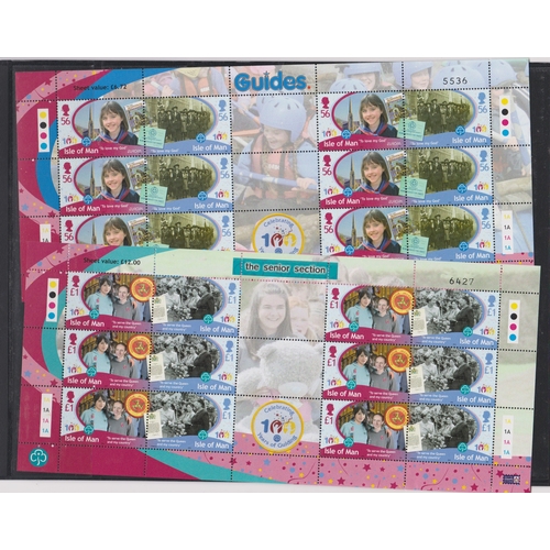 70 - Isle of Man 2010 Centenary of Girl Guiding with S.G. 1575-1582 u/m set in sheetlet block of 12. Cat ... 