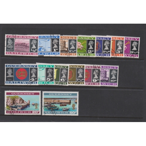 82 - Guernsey 1969-71 S.G. 13-27 m/m part set, S.G. 28a £1 missing and S.G. 44-58 used set. Cat £29+