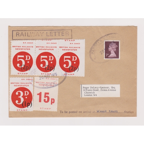 1018 - Great Britain (20 May) Railway letter with old Pre-Decimal stamps overprinted in Decimal (5d) three ... 