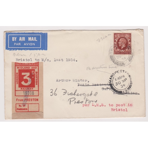 1026 - Great Britain 1934 (30 Sept) Flown Env Airmail Bristol to M/C (last 1934) LMS to post in Bristol. LM... 