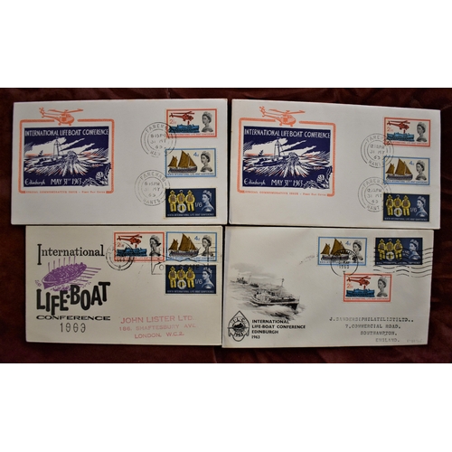 1043 - Great Britain 1963 Lifeboat Conference, Phosphor set FDCs including Southampton 'T'. Slogan (4) A/T