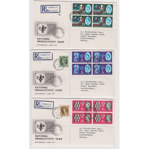 1041 - Great Britain 1962 (14 Nov) National Productivity Year - Phosphor set of FDC's, blocks of four on th... 