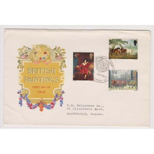 1062 - Great Britain 1967 (10 July) Paintings set FDC with Art on Stamps Exhibition WC2 H/S. Scarce