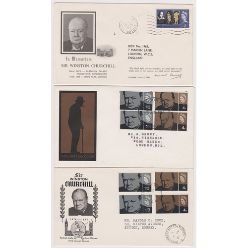 1066 - Great Britain 1965 (10 July) Winston Churchill phos & non-phos on one FDC (2) also 3d with London SW... 