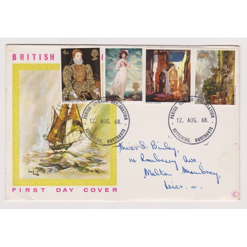 1067 - Great Britain 1968 (12 August) British Paintings set on FDC with Parish Church Kettering Restoration... 