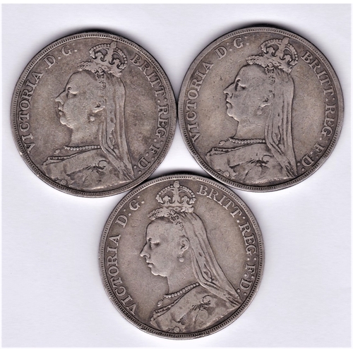 357 - Great Britain 1889, 1890 and 1891 Victoria Crowns, fine or better (3)