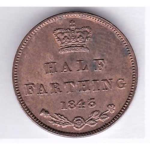 385 - Great Britain 1843 Victoria Half Farthing AEF with full lustre