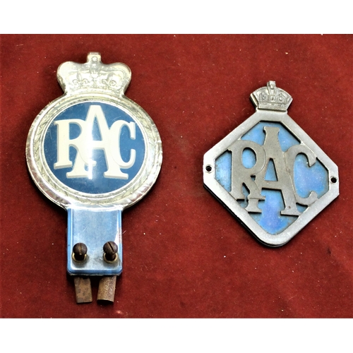 10 - Vintage RAC Badge (King's Crown) No. VE135518 with chrome and blue enamel and another QEII Crown in ... 