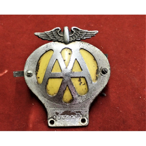 19 - 1945-1957 AA - Chrome Car Badge with yellow enamel backing, No. O532299