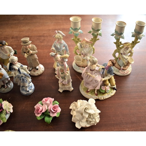 306 - Porcelain Figurines and Candle Stick holders (16) an attractive collection of classical baroque figu... 