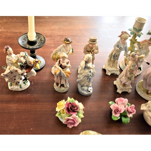 306 - Porcelain Figurines and Candle Stick holders (16) an attractive collection of classical baroque figu... 