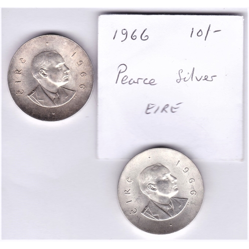 374 - Ireland 1966 Pierce Ten Shillings Silver, AUNC and VF with  scratch (2)