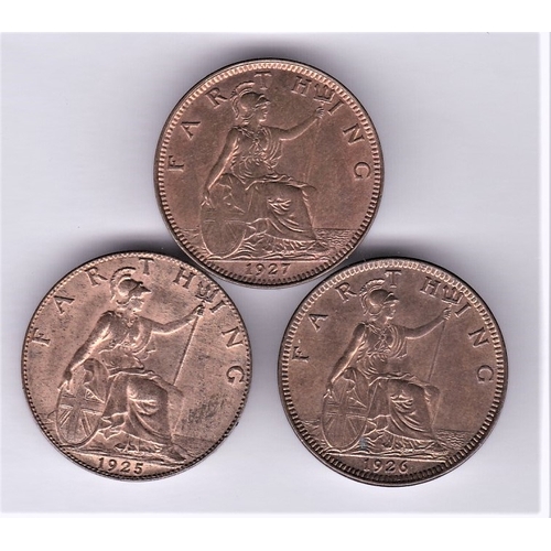 383 - Great Britain farthings 1925, 1926 and 1927, UNC with full lustre (3)