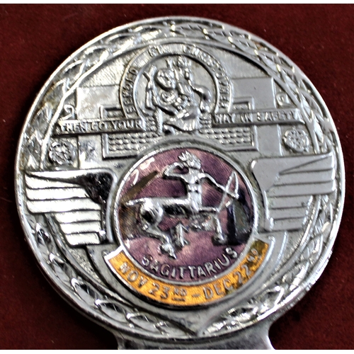 4 - Vintage Car Badge Sagittarius Nov 23rd-Dec 22nd motto above sign of the zodiac, 