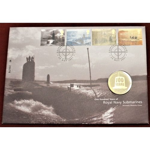 403 - Great Britain 2001 (24 May) Royal Navy Submarines set on Philatelic Medallic Cover with 100 Years Su... 