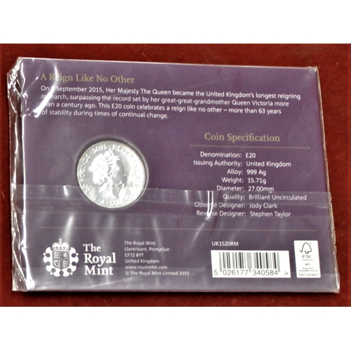 414 - Great Britain 2015 £50 silver coin, The first ever £50 coin depicting Britannia. BUNC in Royal Mint ... 