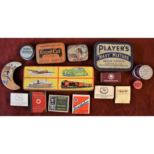 461 - Small range of vintage tins including Snuff Dodo Designs (MRFS) Ltd, Godfrey Phillips Grand Cut, Bor... 