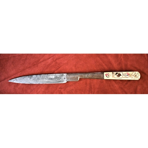 26 - 19th century Corsican Vendetta knife the 25.5 cm folding blade etched with foliage and inscriptions:... 