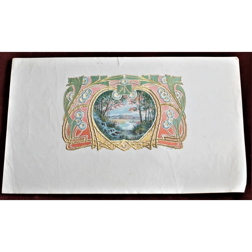 140 - Cigar box label vintage sample/proof country scene surrounded by deco pastel/gold design no 1905