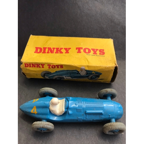 204 - Dinky Toy Talbot Lago Racing Car Model 230. Light blue, played, worn, boxed. MU £40 issued 1954