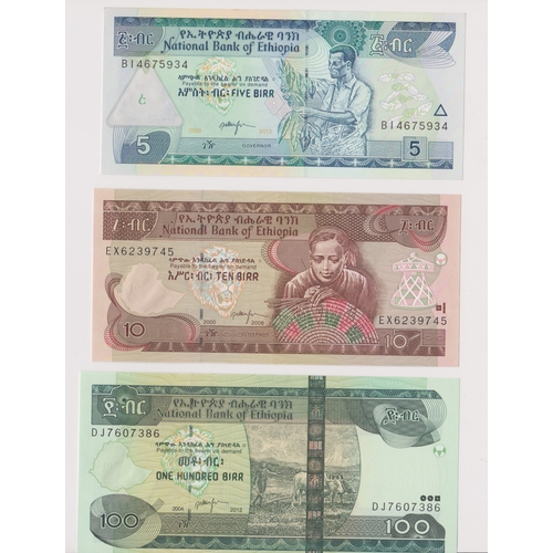 234 - Ethiopia banknotes 1997-2013  5 Birr, 10 Birr and 100 Birr, All AUNC (3)