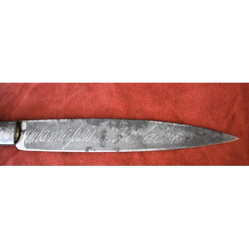 26 - 19th century Corsican Vendetta knife the 25.5 cm folding blade etched with foliage and inscriptions:... 