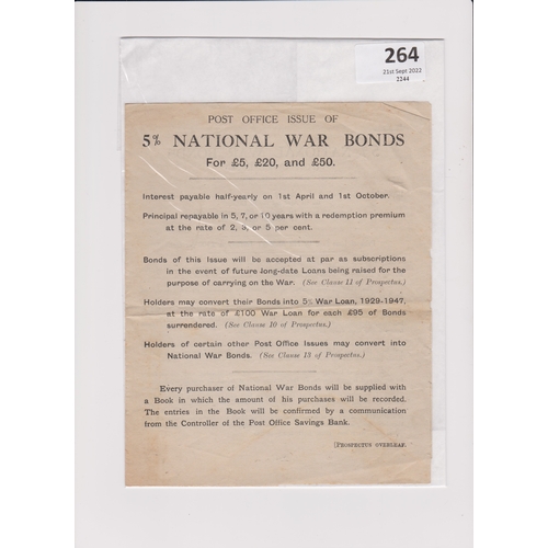 264 - Bonds/shares. 1917 5% National War Bonds (Post Office Issue) Prospectus. Price of Issue fixed by His... 