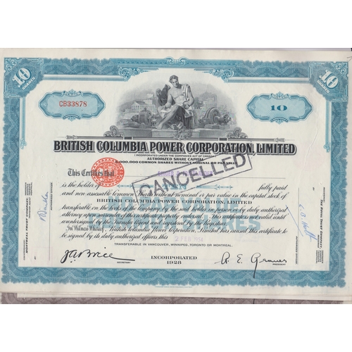 268 - Bonds/Share 1928 British Colombia Power Corporation Limited a batch of Share Certificates, 1 dollar ... 