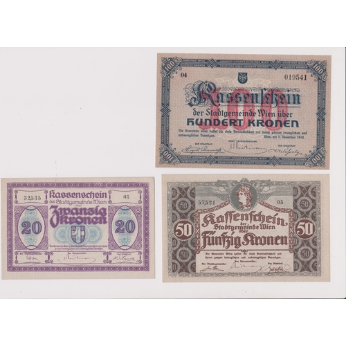 283 - Austria banknotes - 1919 Rare Notgeld Notes (3) Including 10Kr. AEF.