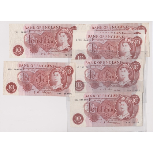 289 - Bank of England, banknotes 10/- O'Brien, Hollom, 67A, and 71D, Fforde (5)  GVF to AUNC (8)