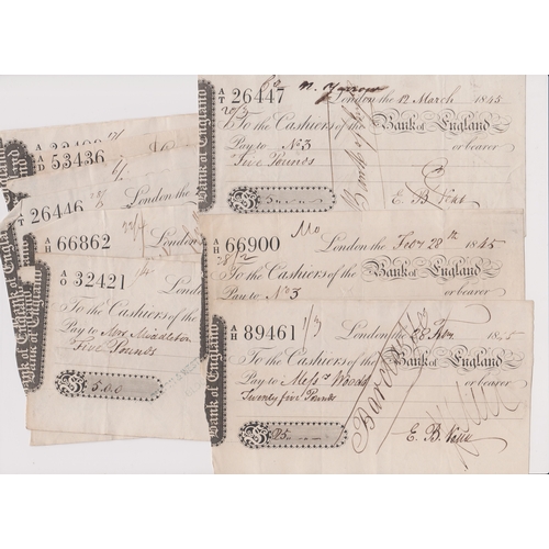 293 - Cheques. 1842-1845 Bank of England used cheques, very good condition (12)