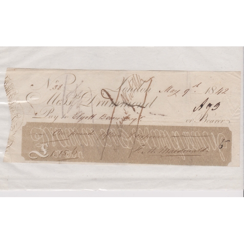 296 - Cheque 1842 Drummond, used Bearer, London